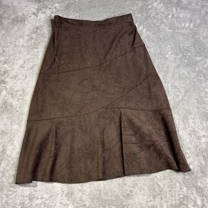 Allison Daley Mid Length A-Line Skirt Brown 8 Pet Elastic Back Button Zip Side